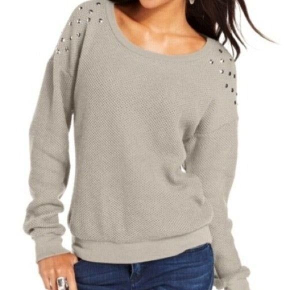 Dolled Up Sweater Studded Crew Neck Waffle Knit  L - Picture 4 of 9